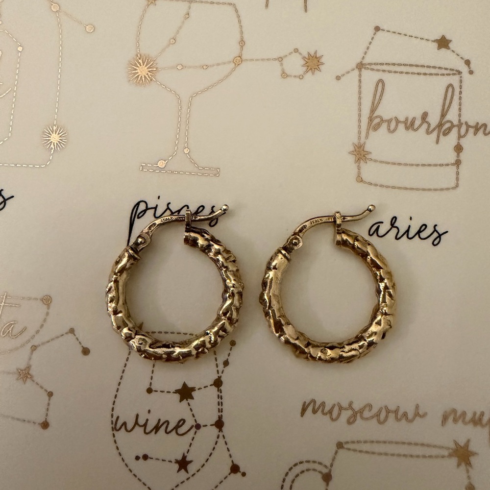 Gold vermeil textured shiny Hoop Earrings Italy Star AR Arezzo